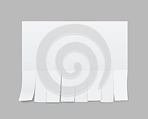 Creative illustration of empty blank sheet paper advertising with tear-off cut slips isolated on transparent background. St