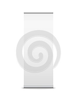 Creative illustration of empty roll up banners with paper canvas texture isolated on background. Art design blank template mockup