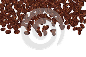 Creative illustration of falling roasting coffee beans isolated on background. Art design seed aroma arabica ads poster template.