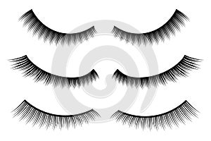 Creative illustration of false eyelashes, female lashes, mascara lash brush isolated on background. Art design thick cilia