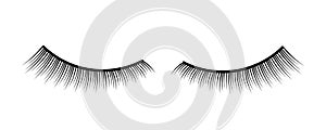 Creative illustration of false eyelashes, female lashes, mascara lash brush isolated on background. Art design thick cilia