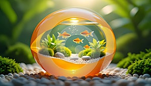 Circular Orange Aquarium with Golden Fish