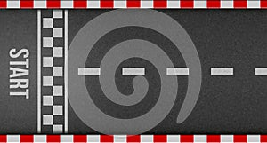 Creative illustration of finish line racing background top view. Art design. Start or finish on kart race. Grunge textured on the