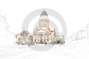Creative Illustration - French Cathedral, Berlin - Digital painting sketch