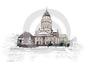 Creative Illustration - French Cathedral, Berlin - Watercolor painting