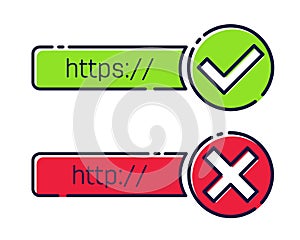 Creative illustration of http, https protocol connection ssl encryption web site isolated on background. Art design safe, secure