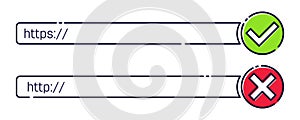 Creative illustration of http, https protocol connection ssl encryption web site isolated on background. Art design safe, secure