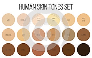 Creative illustration of human skin tone color palette set isolated on background. Art design. Abstract concept person face, body