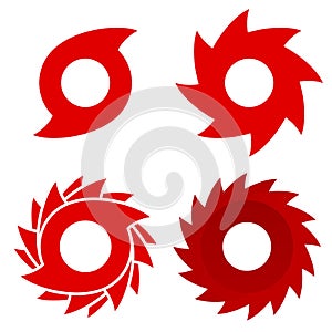 Creative illustration of hurricane scale indication icon symbol set isolated on background. Art design vortex, typhoon, tornado