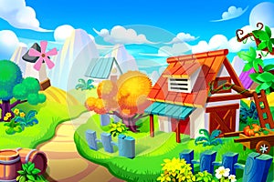 Creative Illustration and Innovative Art: Background Set: Peaceful Place in the Colorful Wonder Land.
