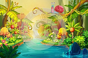 Creative Illustration and Innovative Art: Fairy River with Snail.