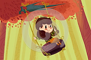 Creative Illustration and Innovative Art: Girl on the Tire Swing.
