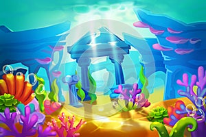 Creative Illustration and Innovative Art: Temple Ruins Under the Sea. photo