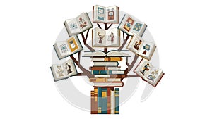 Tree of Knowledge: Creative Stack of Books Blooming into Learning