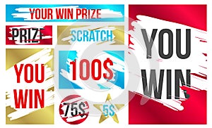 Creative illustration of lottery scratch and win game card isolated on background. Coupon luck or lose chance. Art design ripped