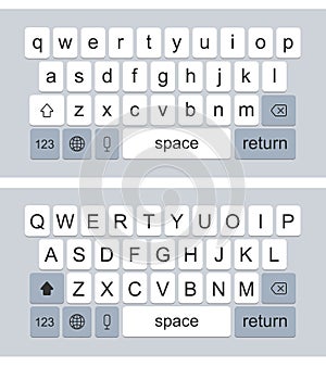 Creative illustration of modern mobile phone keyboard of alphabet buttons isolated on background. Smartphone art design keypad