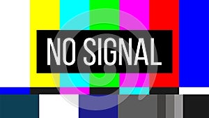 Creative illustration of no signal TV test pattern background. Television screen error. SMPTE color bars technical problems. Art photo