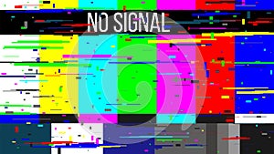 Creative illustration of no signal TV test pattern background. Television screen error. SMPTE color bars technical problems. Art