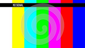Creative illustration of no signal TV test pattern background. Television screen error. SMPTE color bars technical problems. Art