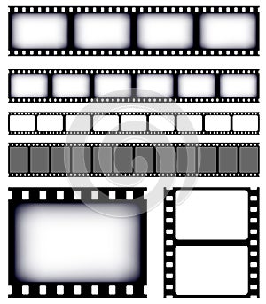 Creative illustration of old retro film strip frame set isolated on background. Art design reel cinema filmstrip template.