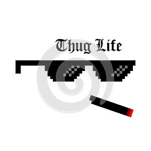 Creative illustration of pixel glasses of thug life meme  on background. Ghetto lifestyle culture art design. Mock up