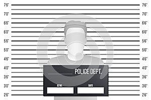 Creative illustration of police lineup, mugshot template with a table isolated on background. Art design silhouette of anonymous.