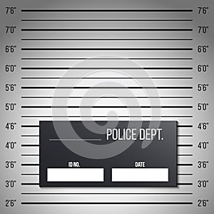 Creative illustration of police lineup, mugshot template with a table isolated on background. Art design silhouette of anonymous.