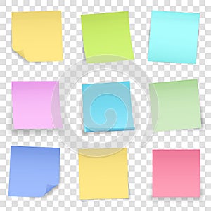 Creative illustration of post note papers sticker pin on transparent background. Translucent adhesive sticky tape