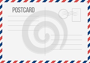 Creative illustration of postcard isolated on background. Postal travel card art design. Blank airmail mockup template. Abstract