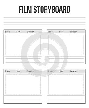 Creative illustration of professional film storyboard mockup isolated on background. Art design movie story board layout template