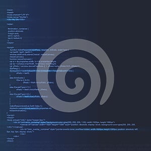 Creative illustration of programming HTML code on computer screen isolated on background. Art design website digital page.