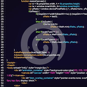 Creative illustration of programming HTML code on computer screen isolated on background. Art design website digital page.