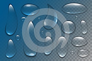 Creative illustration of pure clear water rain drops on transparent background. Realistic clear vapor bubbles art