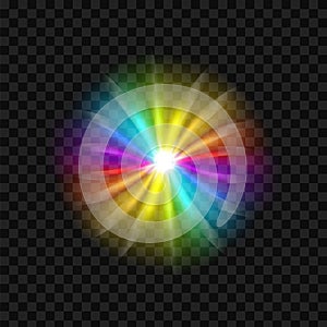 Creative illustration of rainbow glare spectrum on transparent background. Art design gay pride colors. Abstract c