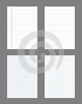 Creative illustration of realistic square, lined paper blank sheets set isolated on background. Art design lines, grid page