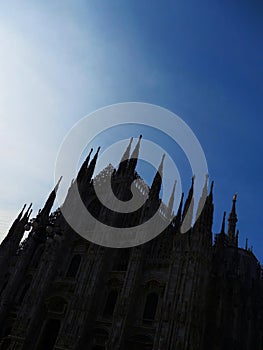Creative illustration silhouette image at dusk of Milan Dome symbol of the city