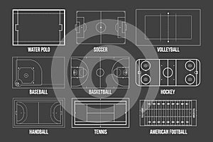 Creative illustration of sport game fields marking isolated on background. Graphic element for handball, tennis, american football