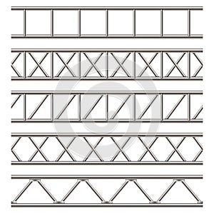 Creative illustration of steel truss girder, chrome pipes isolated on transparent background. Art design horizontal metal c