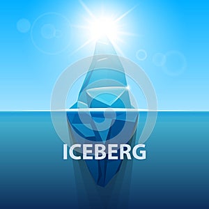 Creative illustration of under water antarctic ocean iceberg. Art design infographic template. Hidden danger of global warming of