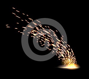 Creative illustration of welding metal fire sparks isolated on background. Art design during iron cutting template. Abstract