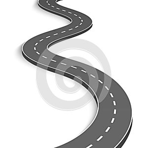 Creative illustration of winding curved road. Art design. Highway with markings. Direction, transportation set. Abstract concept