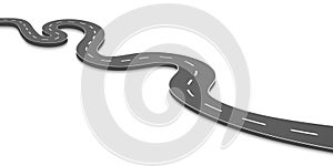 Creative illustration of winding curved road. Art design. Highway with markings. Direction, transportation set. Abstract concept
