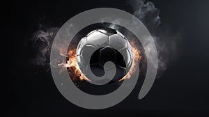 Creative image of a soccer ball on fire on a dark background