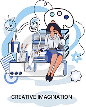 Creative imagination and creativity, original thinking. Originative fantasy of designer or artist