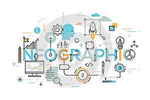 Creative infographic banner with elements in thin line style