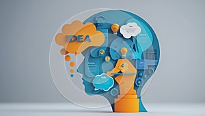 Creative infographic of human brain and idea process
