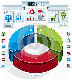 Creative infographics conceptual composition, three sectored 3d