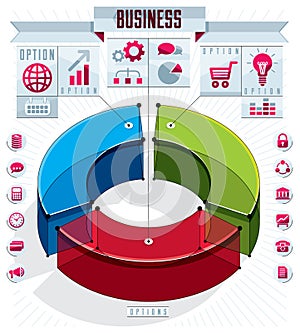Creative infographics template, three sectored 3d circle idea.