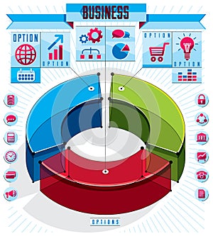 Creative infographics template, three sectored 3d circle idea, v