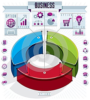 Creative infographics template, three sectored 3d circle idea, v